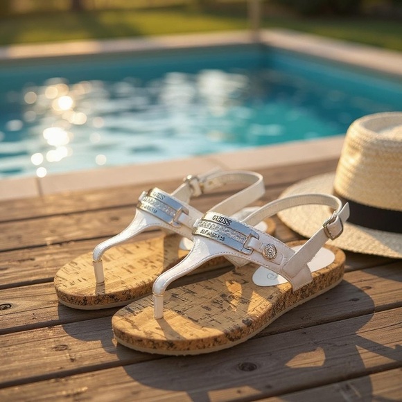 Guess Metallic Silver Sandals - Picture 1 of 6